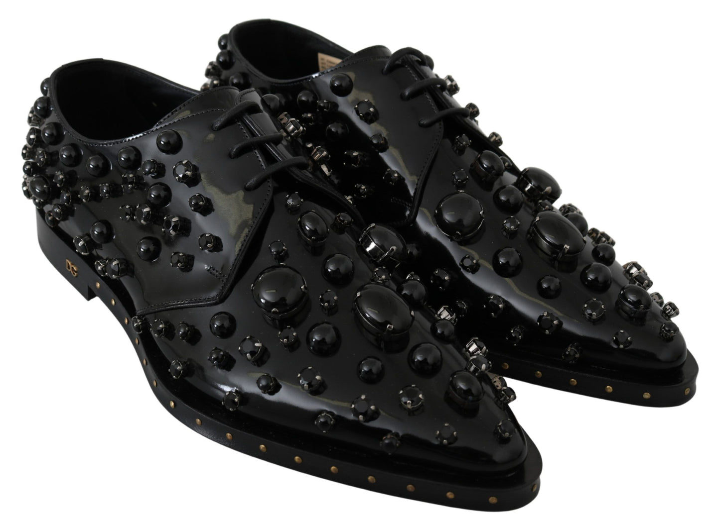 Dolce &amp; Gabbana – Schwarze Broque-Schuhe aus Leder mit Kristallen