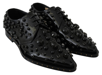 Dolce &amp; Gabbana – Schwarze Broque-Schuhe aus Leder mit Kristallen