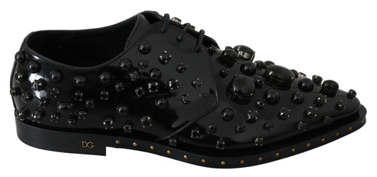 Dolce &amp; Gabbana – Schwarze Broque-Schuhe aus Leder mit Kristallen