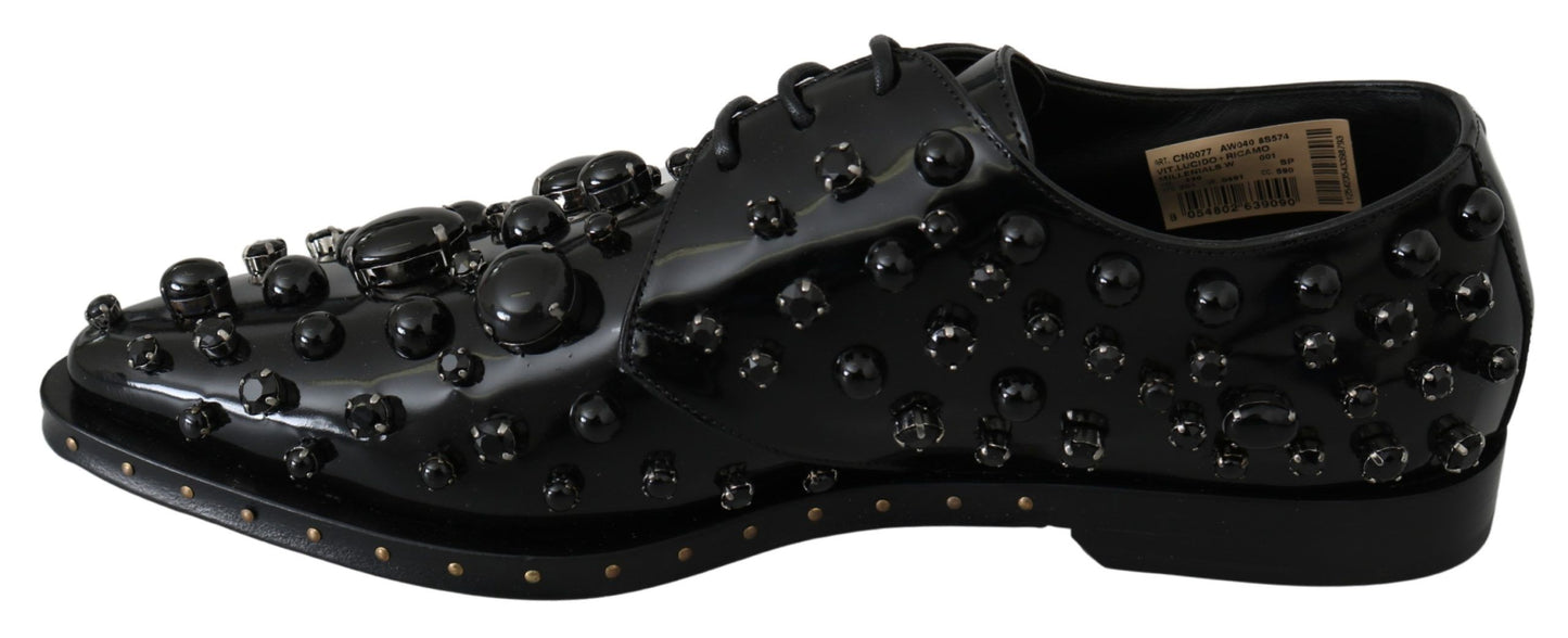 Dolce &amp; Gabbana – Schwarze Broque-Schuhe aus Leder mit Kristallen