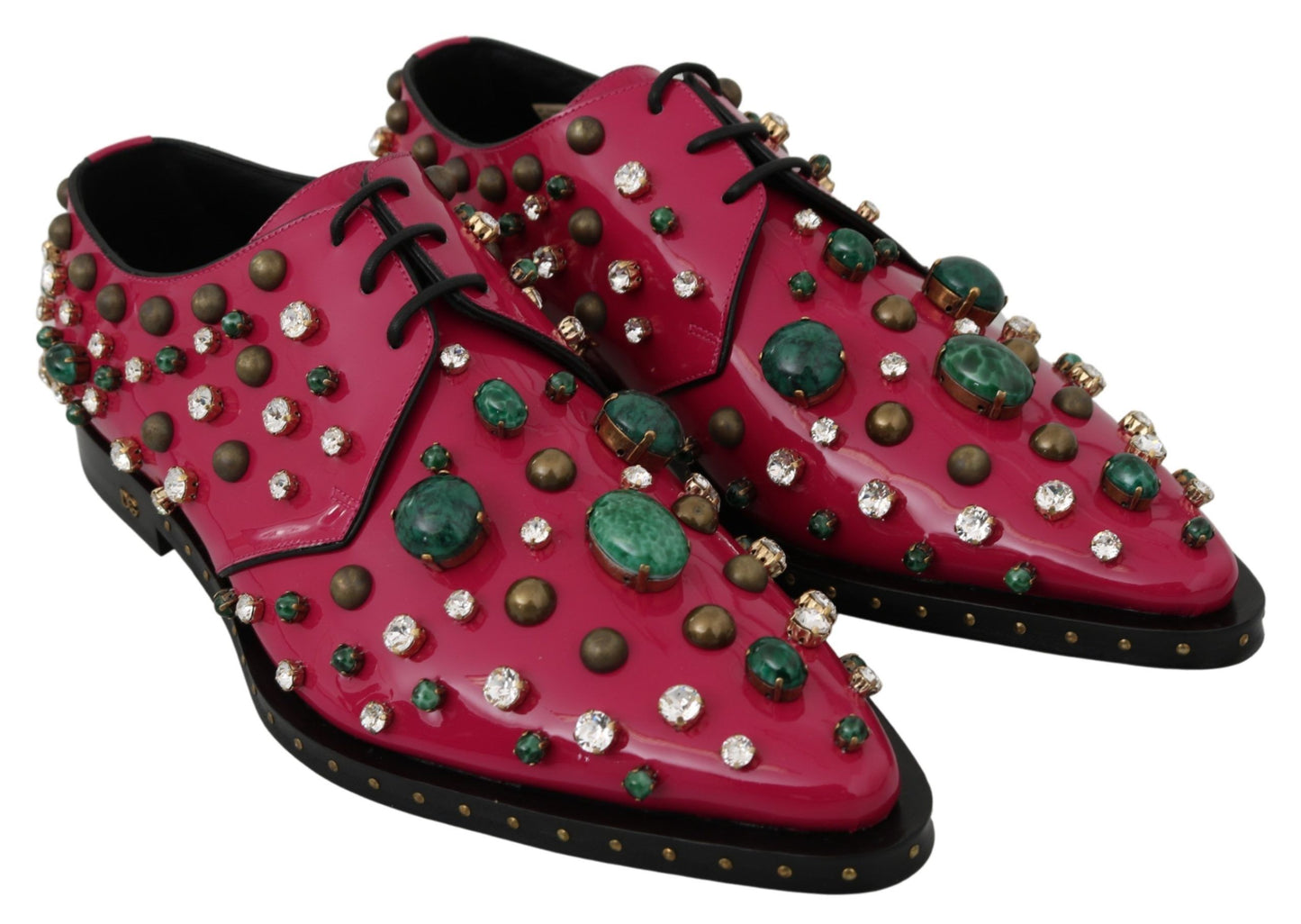 Dolce &amp; Gabbana – Broque-Schuhe aus rosa Leder mit Kristallen