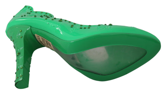 Dolce &amp; Gabbana Grüne Kristall-Blumen-Heels CINDERELLA Schuhe