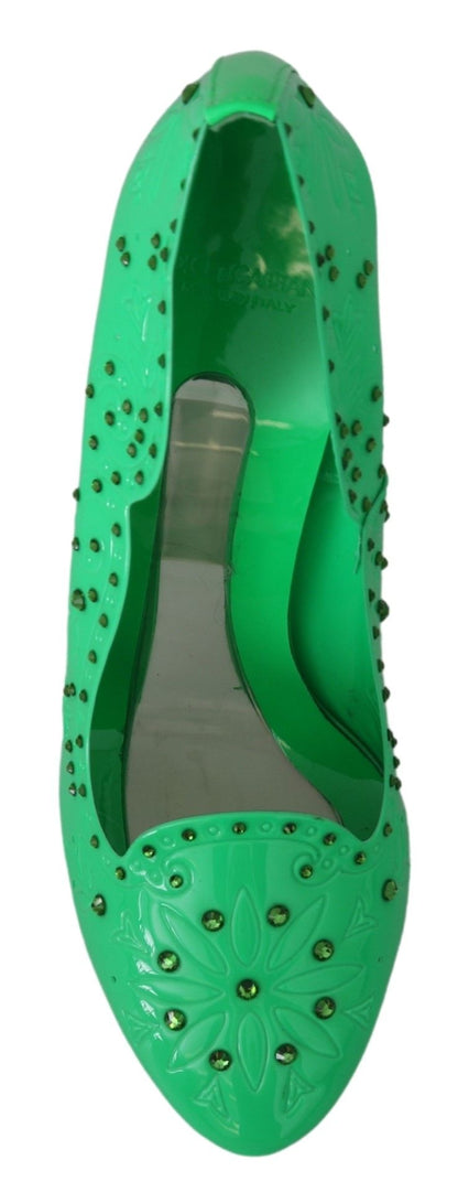 Dolce &amp; Gabbana Grüne Kristall-Blumen-Heels CINDERELLA Schuhe