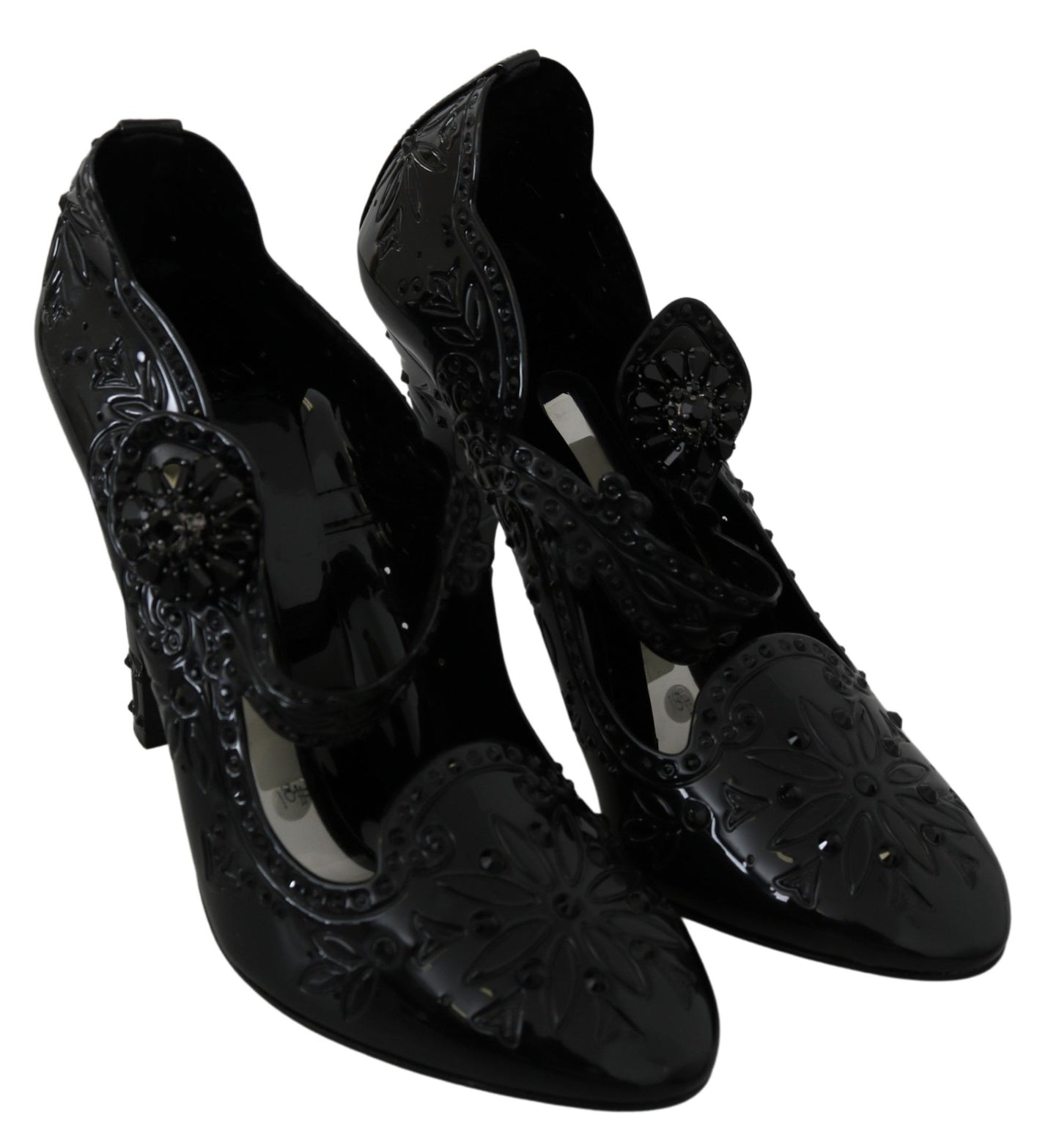 Dolce &amp; Gabbana Schwarze CINDERELLA-Heels mit Blumen- und Kristallverzierung