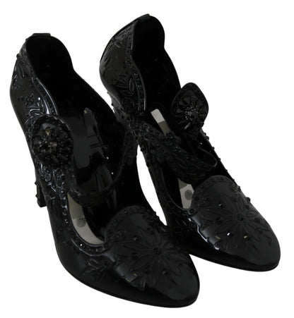 Dolce &amp; Gabbana Schwarze CINDERELLA-Heels mit Blumen- und Kristallverzierung