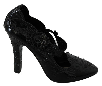 Dolce &amp; Gabbana Schwarze CINDERELLA-Heels mit Blumen- und Kristallverzierung