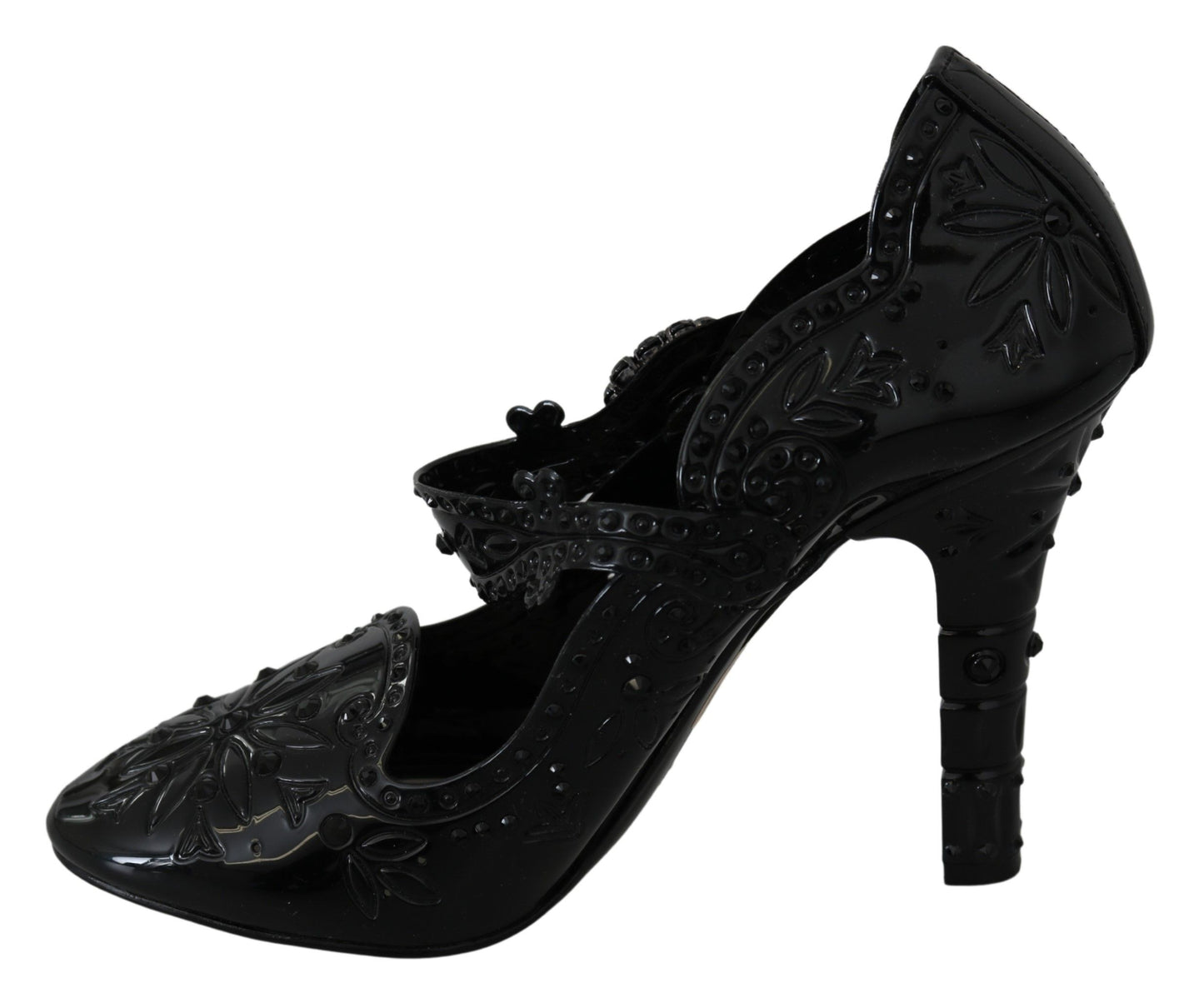 Dolce &amp; Gabbana Schwarze CINDERELLA-Heels mit Blumen- und Kristallverzierung
