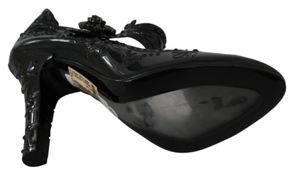 Dolce &amp; Gabbana Schwarze CINDERELLA-Heels mit Blumen- und Kristallverzierung