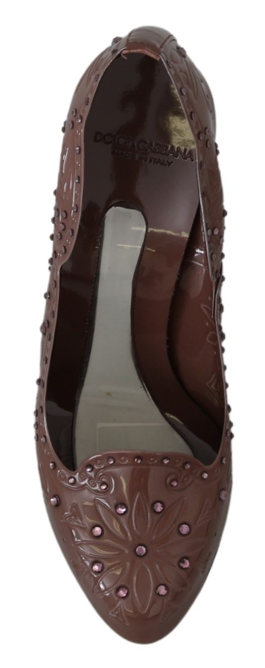 Dolce &amp; Gabbana Braune Blumenkristall-Heels CINDERELLA-Schuhe