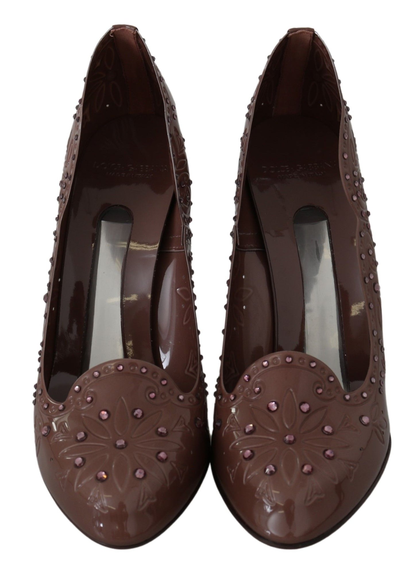 Dolce &amp; Gabbana Braune Blumenkristall-Heels CINDERELLA-Schuhe