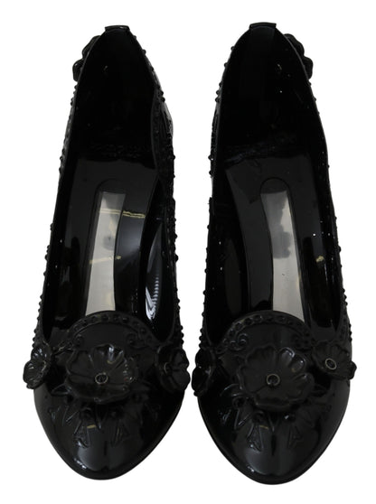 Dolce &amp; Gabbana Schwarze CINDERELLA-Heels mit Blumen- und Kristallverzierung