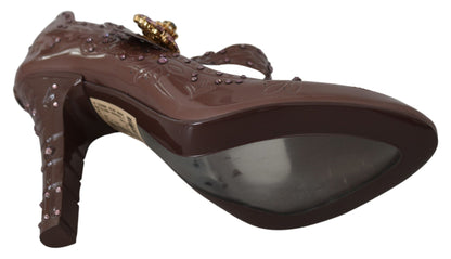 Dolce &amp; Gabbana – CINDERELLA – Absatzschuhe mit Blumenmuster und Kristallen in Braun