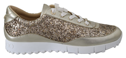Jimmy Choo Leder-Sneaker in Antikgold mit Glitzer
