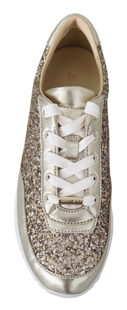 Jimmy Choo Leder-Sneaker in Antikgold mit Glitzer