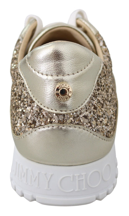 Jimmy Choo Leder-Sneaker in Antikgold mit Glitzer