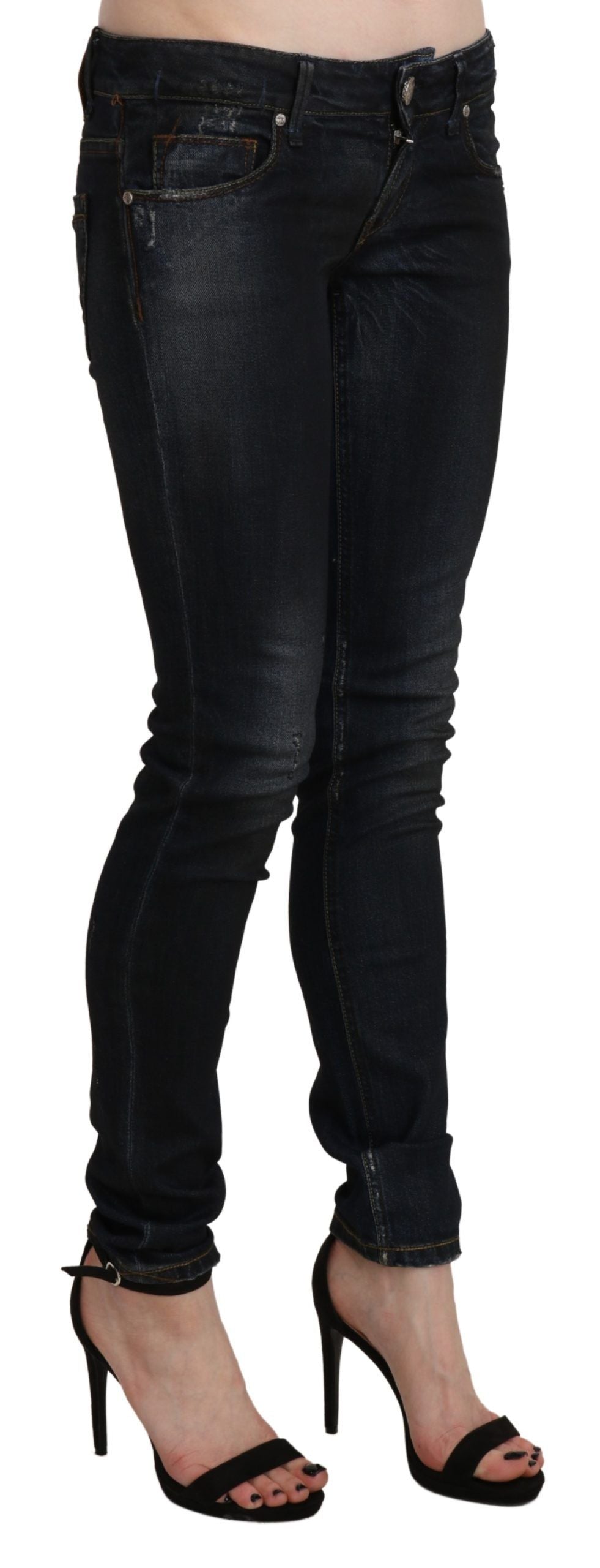 Acht – Schwarze Skinny-Jeans mit niedriger Taille und verwaschenem Design