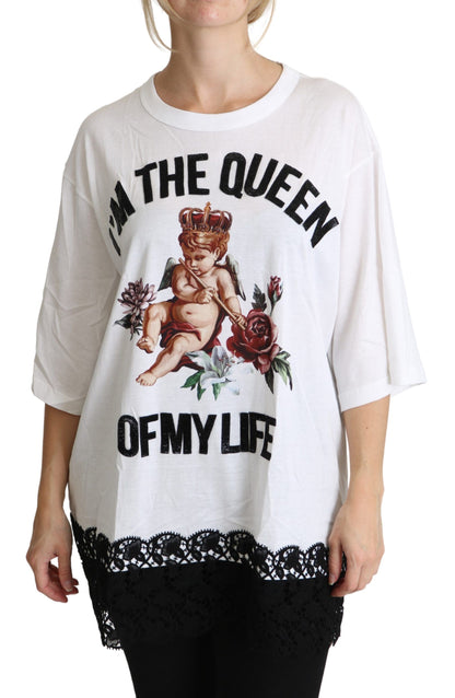 Dolce &amp; Gabbana – Weißes Hemd aus Baumwolle mit Rundhalsausschnitt und Engelsdruck