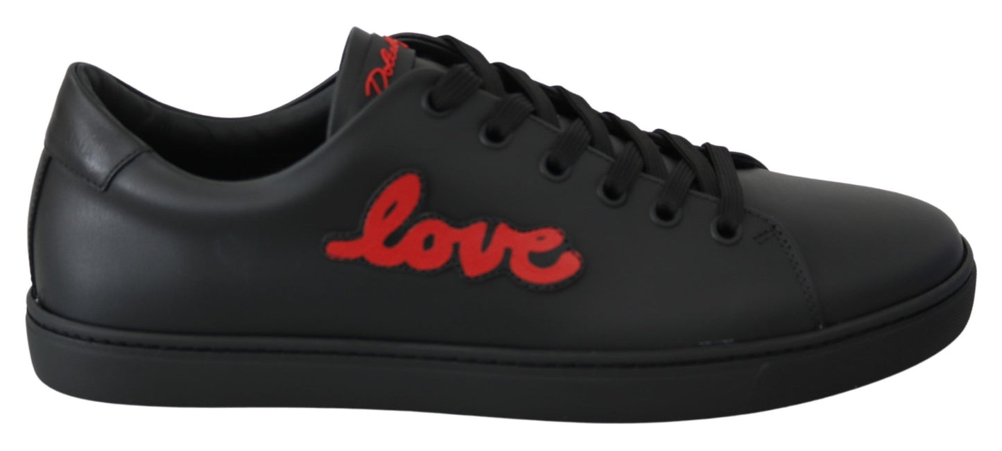 Dolce & Gabbana Black Leather Love Heart Sneakers Womens Shoes