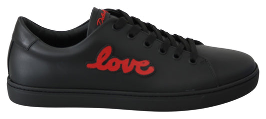 Dolce &amp; Gabbana – Schwarze Sneakers aus Leder mit Herzmotiv