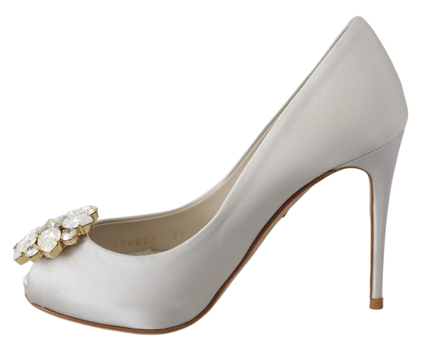 Dolce &amp; Gabbana Weiße Kristalle Peep Toe Heels Satin Pumps Schuhe