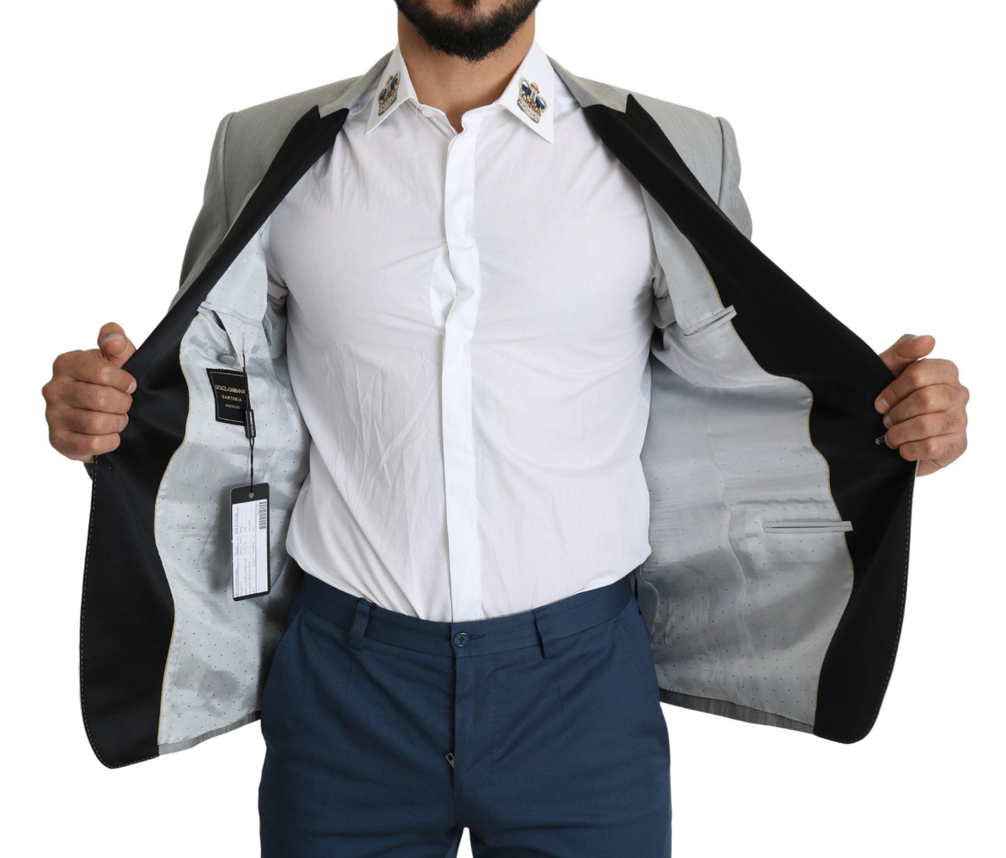 بليزر دولتشي آند غابانا رمادي فاتح بصف واحد من الأزرار من سارتوريا