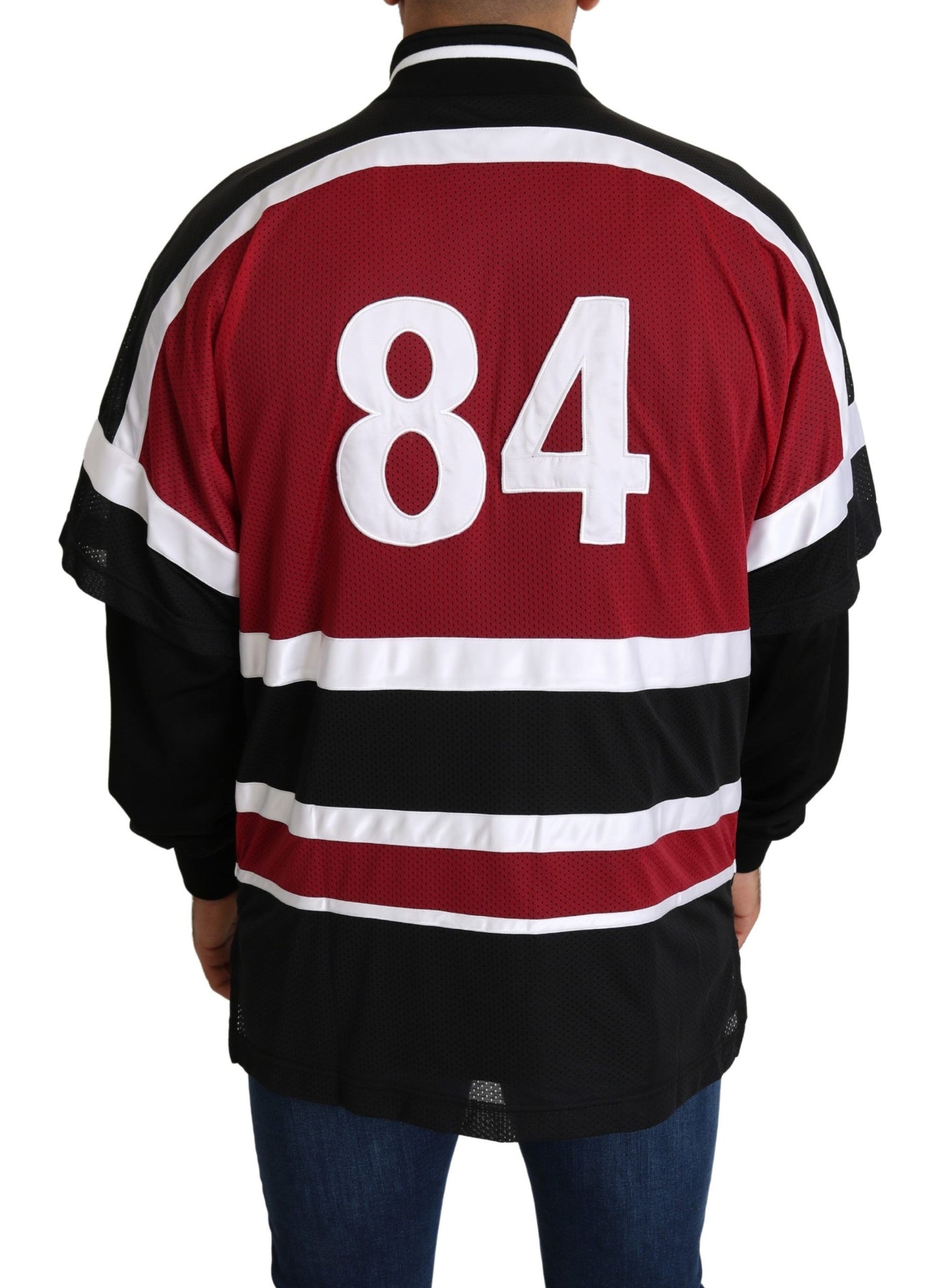 Dolce &amp; Gabbana Rot-Schwarzer AMORE Sport-Pullover mit durchgehendem Reißverschluss