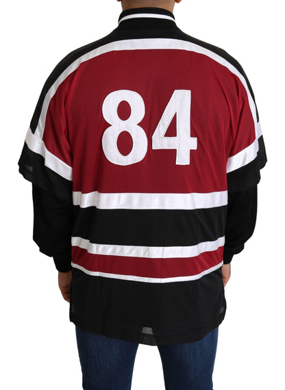 Dolce &amp; Gabbana Rot-Schwarzer AMORE Sport-Pullover mit durchgehendem Reißverschluss