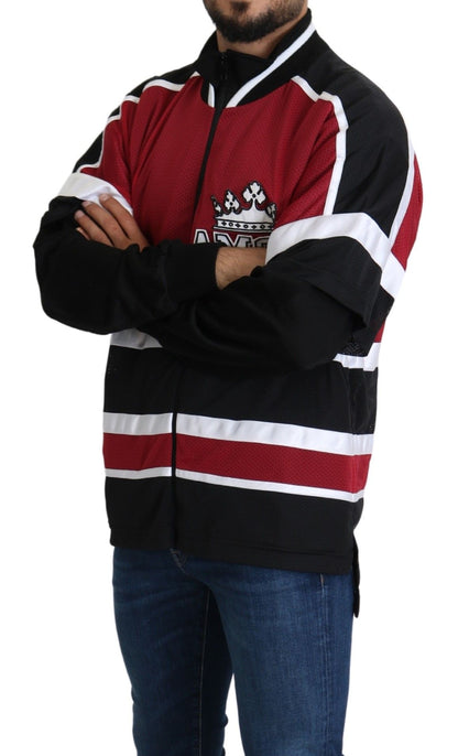 Dolce &amp; Gabbana Rot-Schwarzer AMORE Sport-Pullover mit durchgehendem Reißverschluss