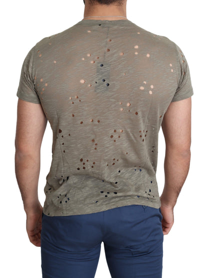 Guess – Lässiges, perforiertes T-Shirt aus Baumwollstretch mit Logo-Print für Herren in Braun