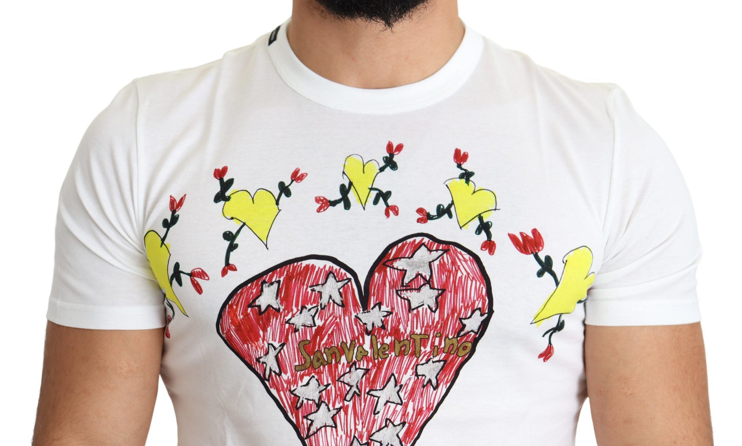 Dolce &amp; Gabbana Weißes T-Shirt aus Baumwolle mit Saint Valentine-Print für Herren