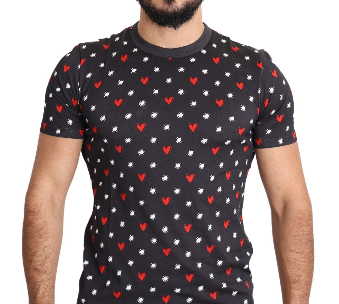 Dolce &amp; Gabbana Dunkelgraues T-Shirt aus Baumwolle mit Herz-Print