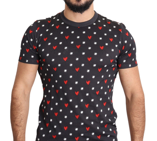 Dolce &amp; Gabbana Dunkelgraues T-Shirt aus Baumwolle mit Herz-Print