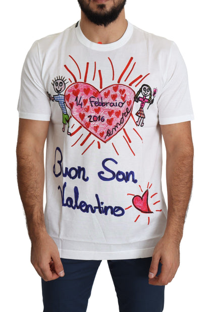 Dolce &amp; Gabbana – Weißes T-Shirt mit Valentinstags-Herzen-Print für Herren