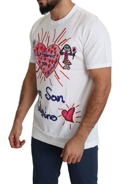 Dolce &amp; Gabbana – Weißes T-Shirt mit Valentinstags-Herzen-Print für Herren