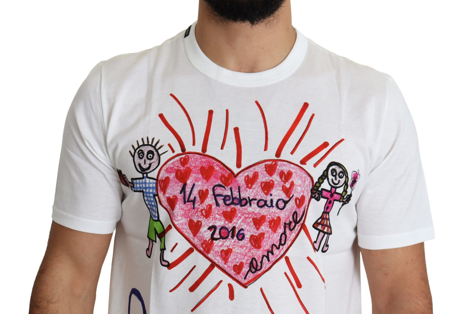 Dolce &amp; Gabbana – Weißes T-Shirt mit Valentinstags-Herzen-Print für Herren