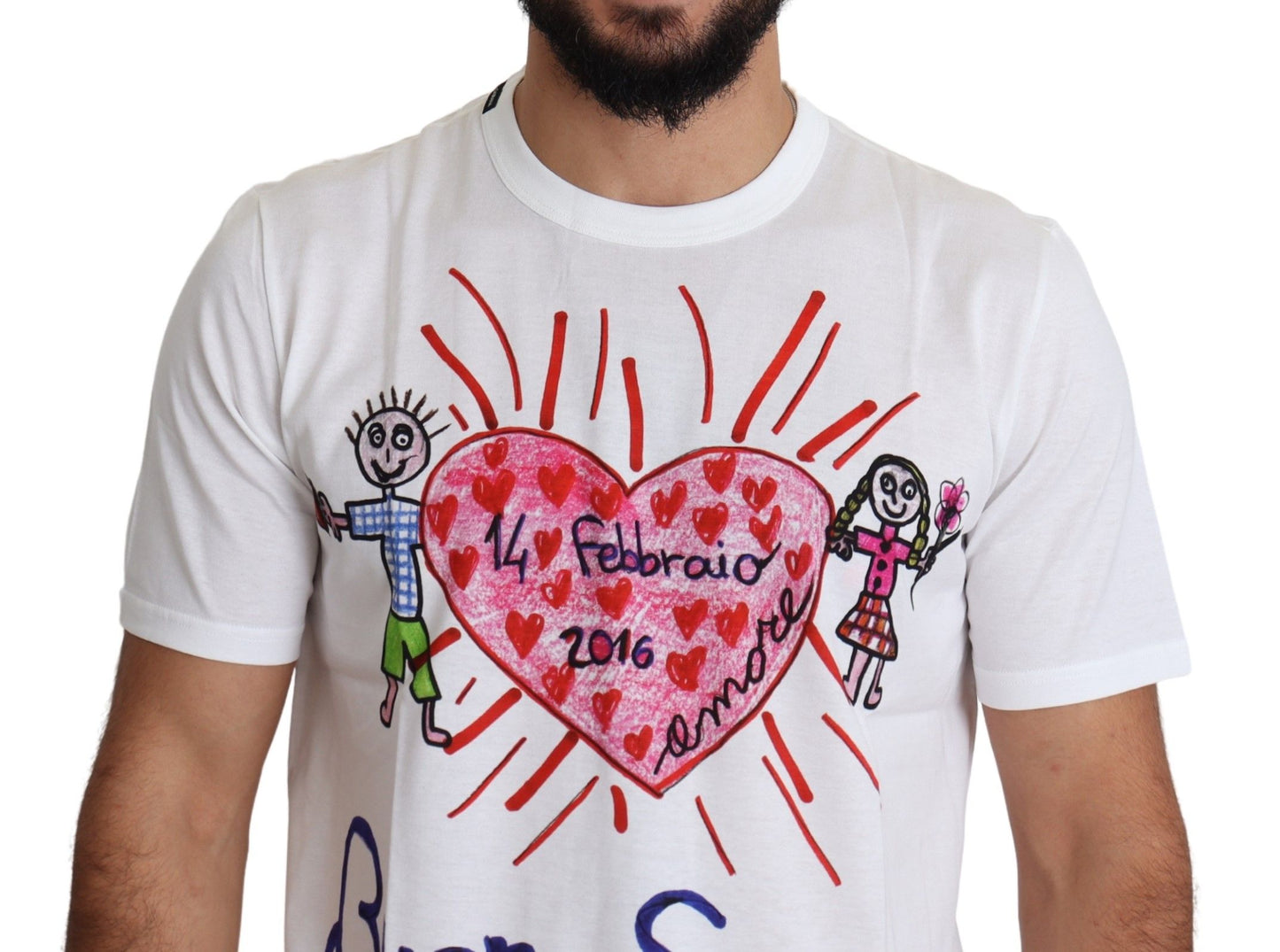 Dolce &amp; Gabbana – Weißes T-Shirt mit Valentinstags-Herzen-Print für Herren