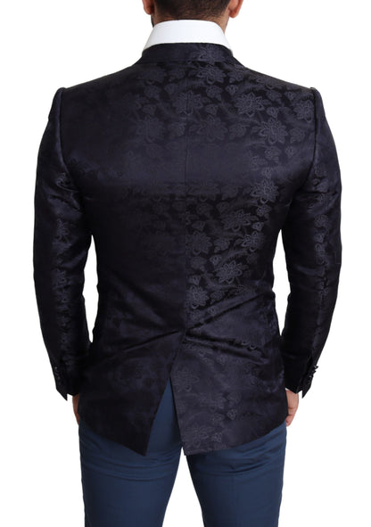 Dolce &amp; Gabbana Blauer Jacquard-Seidenmantel mit Blumenmuster MARTINI Blazer