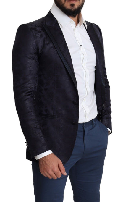 Dolce &amp; Gabbana Blauer Jacquard-Seidenmantel mit Blumenmuster MARTINI Blazer