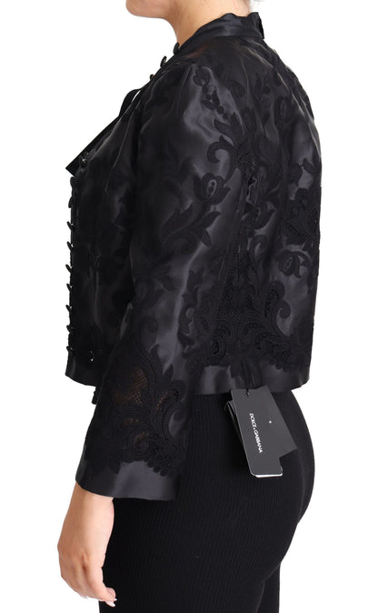 Dolce &amp; Gabbana – Schwarze, transparente Korsettjacke aus Organza-Seide mit Spitze