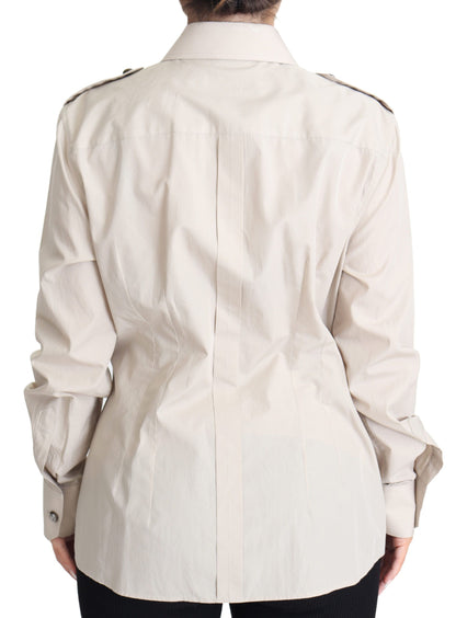 Dolce &amp; Gabbana Beigefarbenes Popeline-Safari-Hemdoberteil mit Taschen