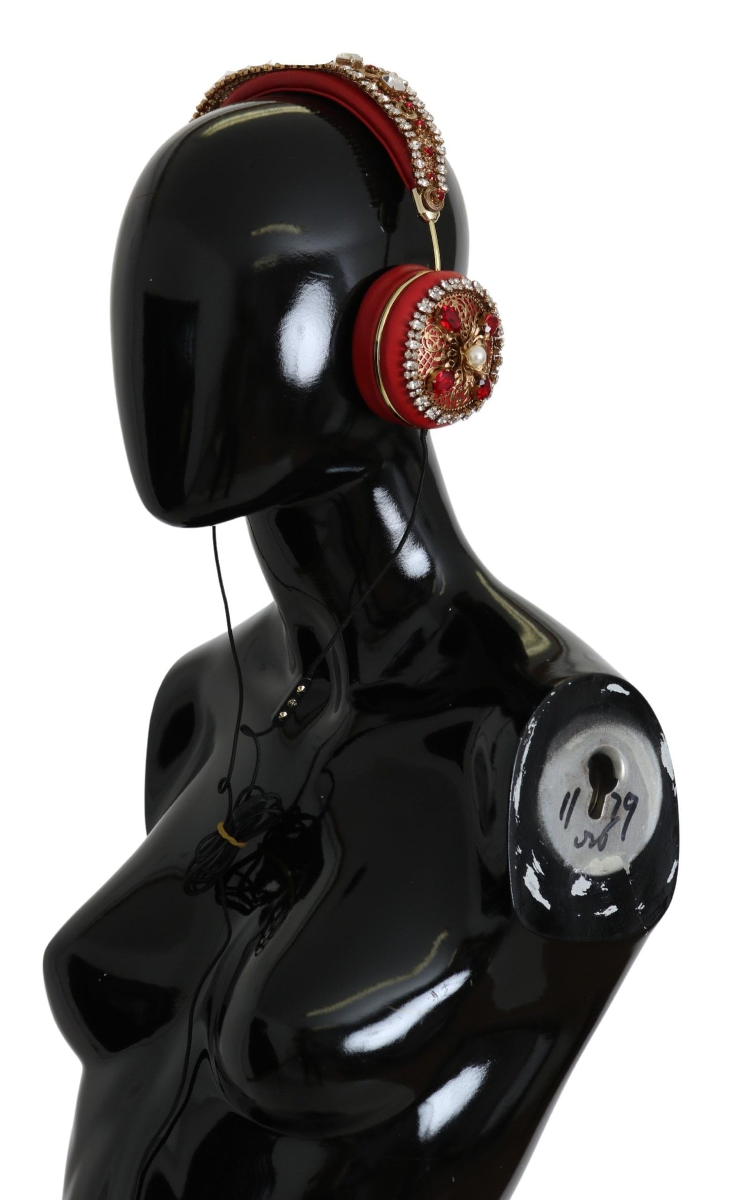 Dolce &amp; Gabbana FRENDS Leder-Kopfhörer mit rotem Blumen- und Kristalldesign