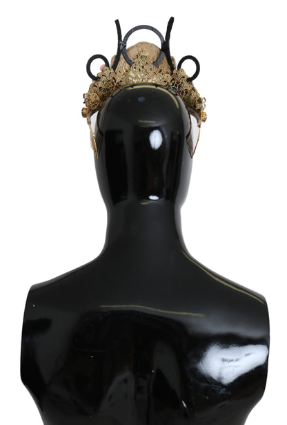 Dolce &amp; Gabbana Gold Messing Blumen Kristalle LED Lichter Krone Tiara Diadem