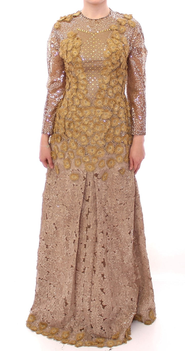 Lanre Da Silva Ajayi GOLD Langes Maxikleid aus Spitze mit Kristallen