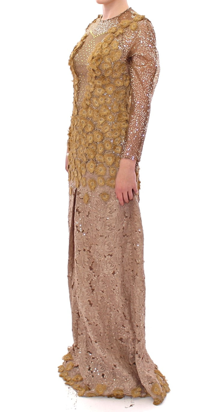 Lanre Da Silva Ajayi GOLD Langes Maxikleid aus Spitze mit Kristallen
