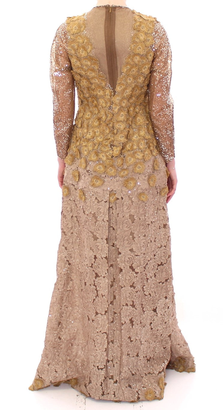 Lanre Da Silva Ajayi GOLD Langes Maxikleid aus Spitze mit Kristallen