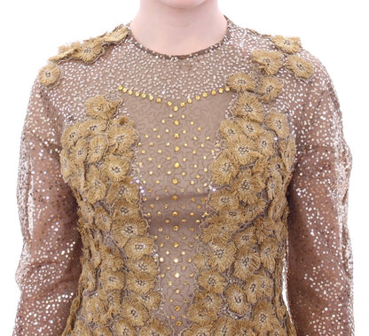 Lanre Da Silva Ajayi GOLD Langes Maxikleid aus Spitze mit Kristallen