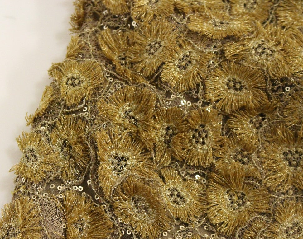 Lanre Da Silva Ajayi GOLD Langes Maxikleid aus Spitze mit Kristallen