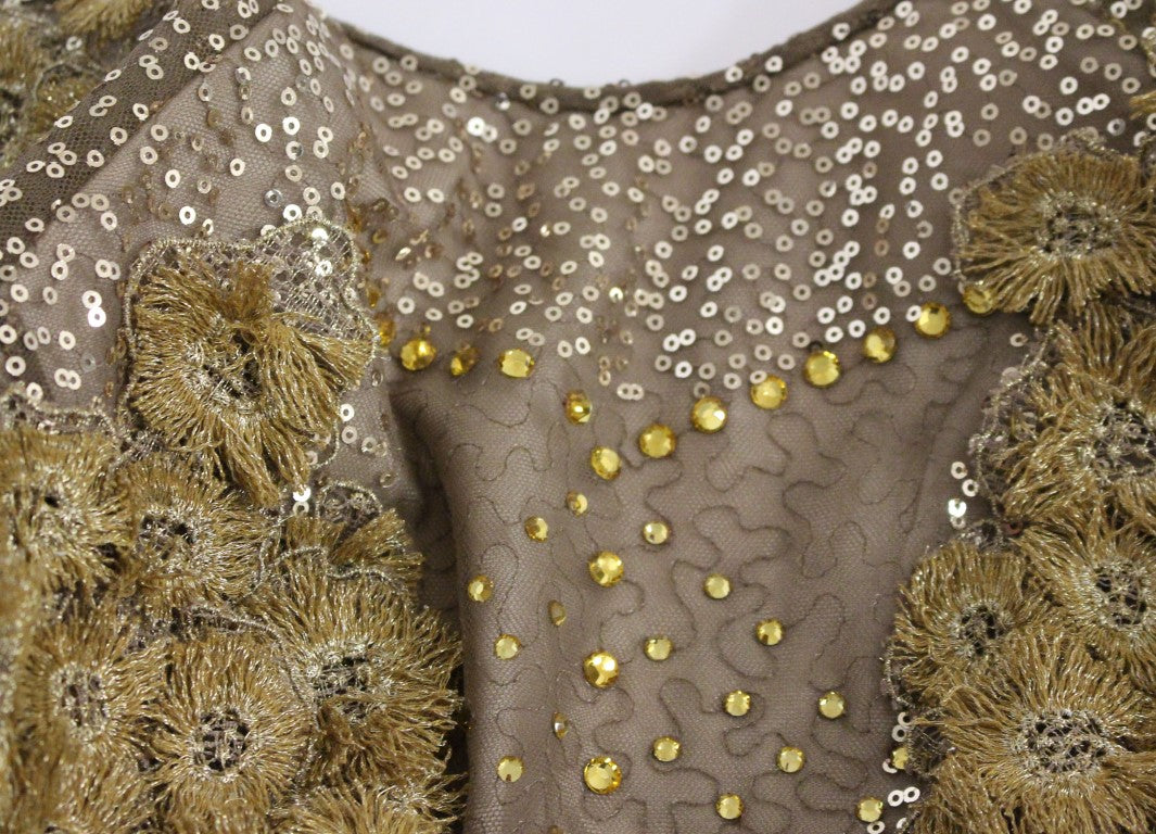 Lanre Da Silva Ajayi GOLD Langes Maxikleid aus Spitze mit Kristallen