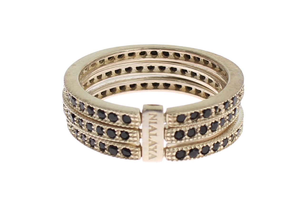 Nialaya Damenring aus 925er Sterlingsilber mit schwarzen Zirkoniasteinen