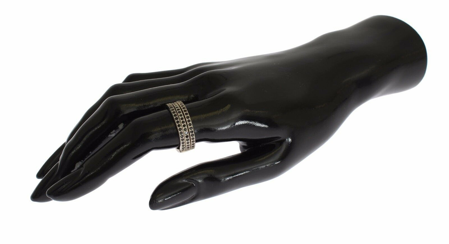 Nialaya Damenring aus 925er Sterlingsilber mit schwarzen Zirkoniasteinen